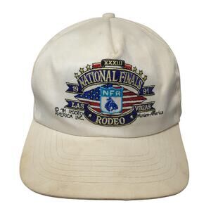 Vintage NFR National Finals Rodeo 1991 Slideback Trucker Hat White 90's OSFA
